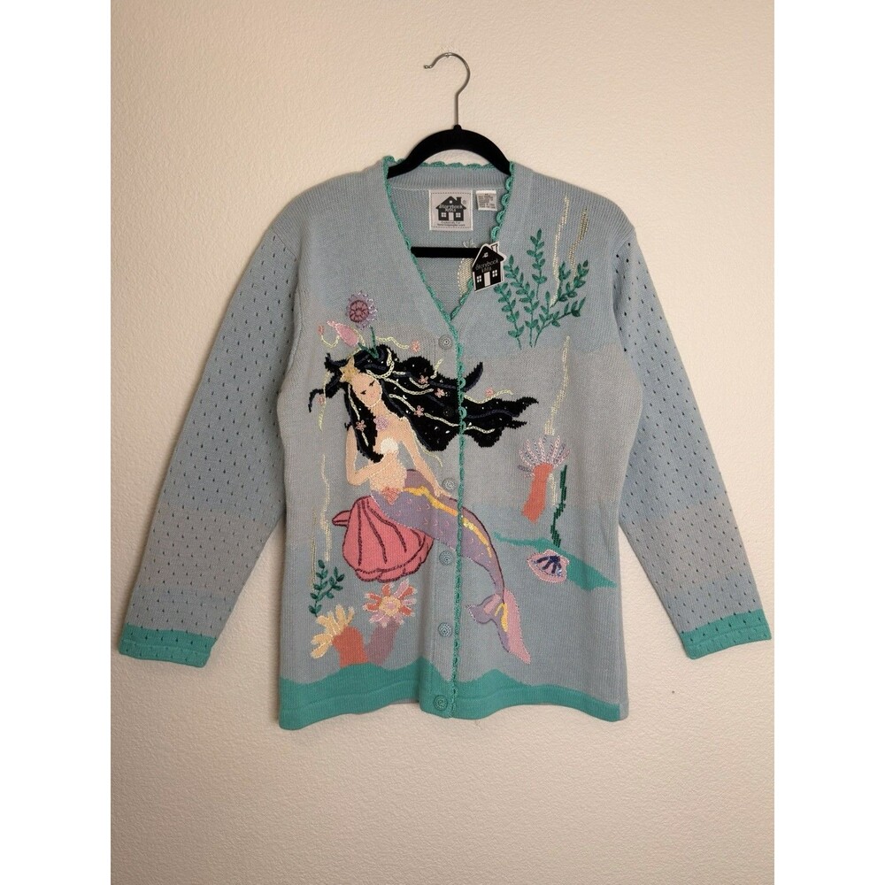 Storybook Knits Mermaid Seashell Cardigan M Beaded Sequin Embroidered Sweater